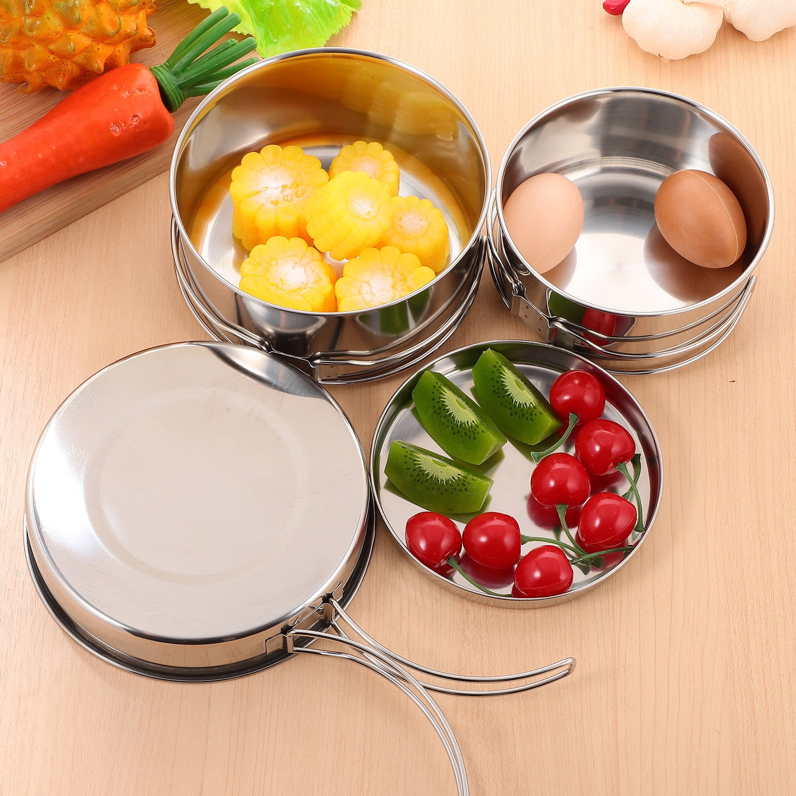 KALLORY 4-Piece Cooking Pot and Pan Set Stackable Lightweight Design for Camping and Kitchen Use