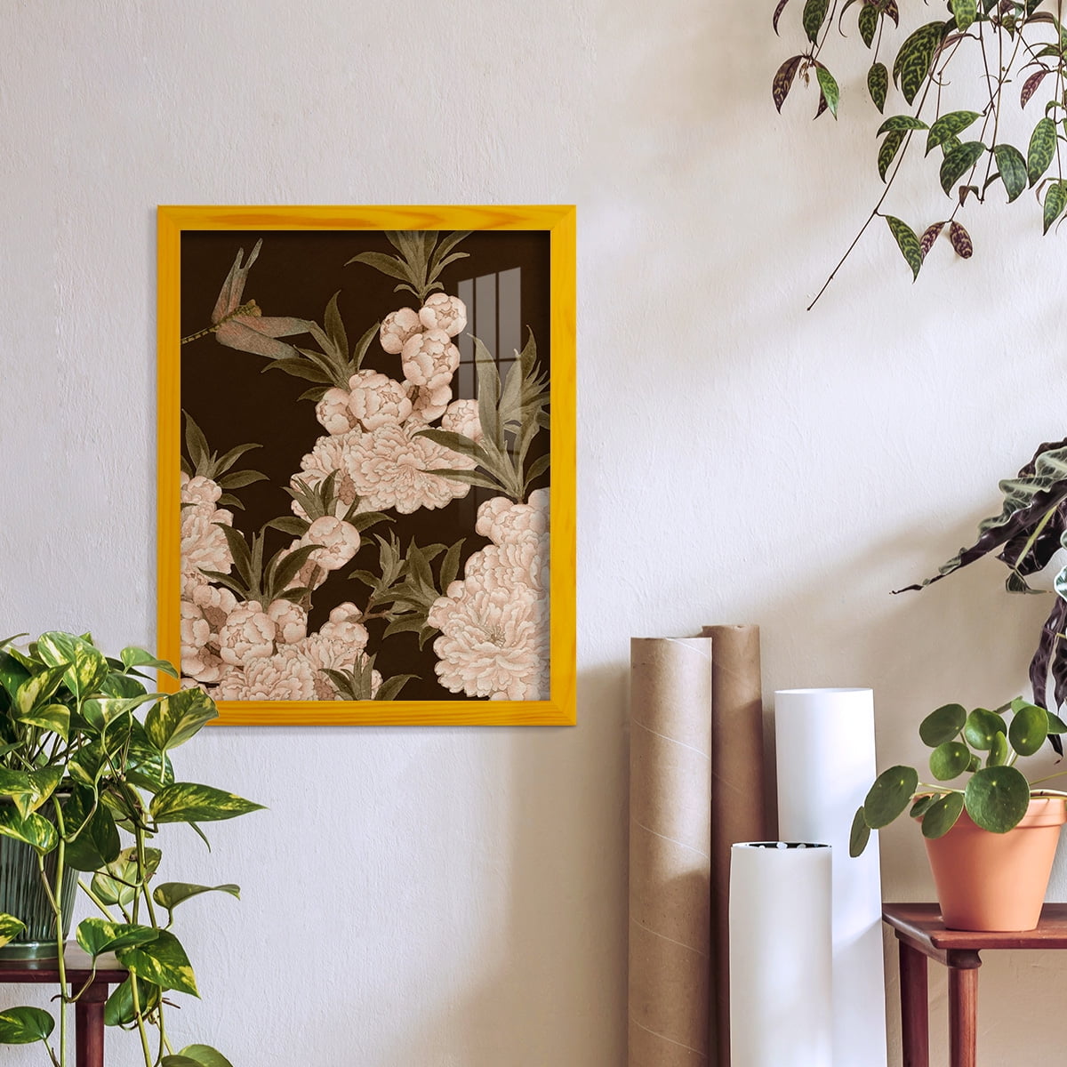 Asian Brocade III - Framed Print w/glass - Sunflower Yellow