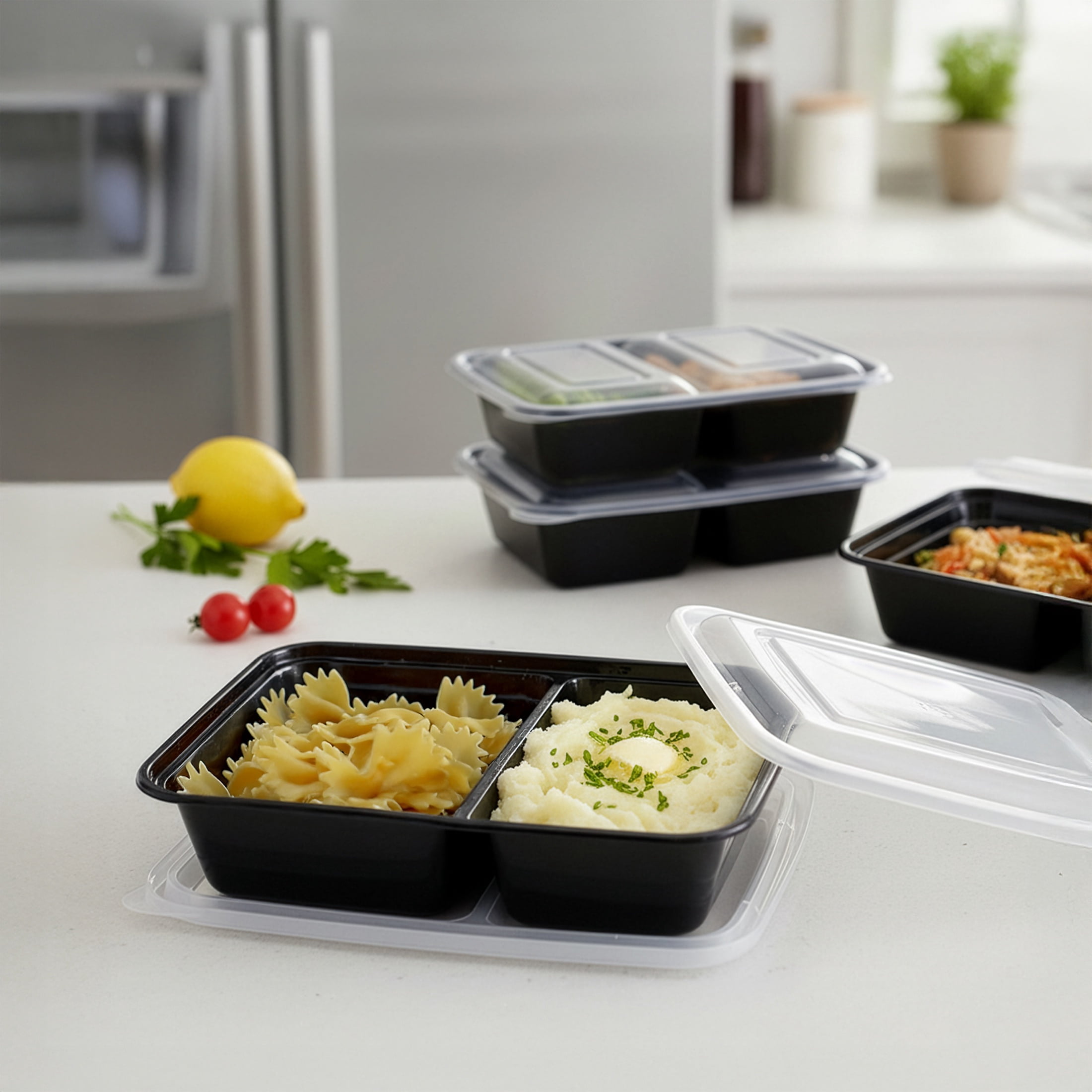 (3 pack) Mainstays 10-Piece (5 Containers + 5 Lids) with 2 Compartments Meal Prep, BPA-Free, Leak-Resistant, Microwave and Dishwasher Safe