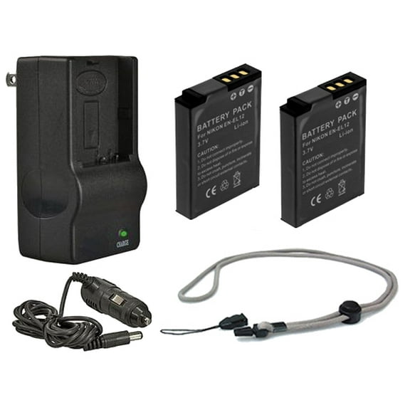 Nikon S6000 High Capacity Batteries (2 Units)   AC/DC Travel Charger   Krusell Multidapt Neck Strap (Black Finish)