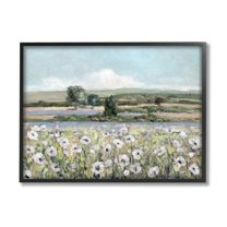 Stupell Industries Rural Flower Meadow Countryside Flowing Streams View Painting Black Framed Art Print Wall Art, Design by Sally Swatland