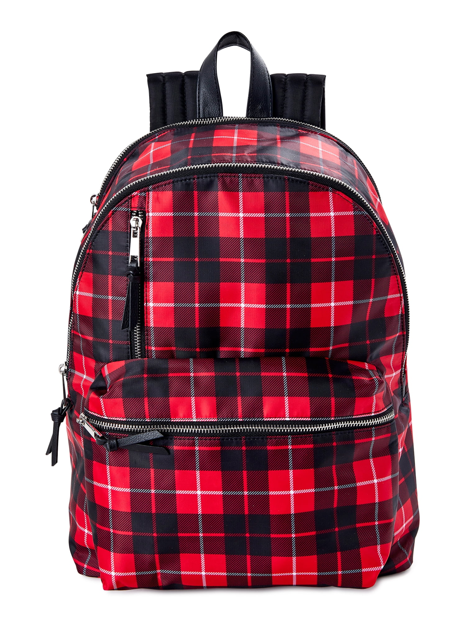 No Boundaries Women's Dome Zip Backpack, Brilliant Red Plaid