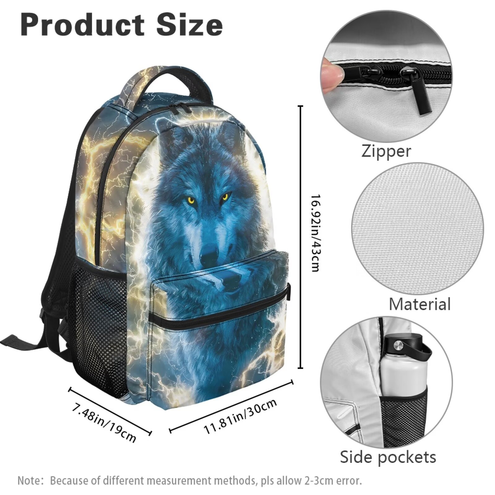 Mochila Escolar de 16 Pulgadas para Niños Resistente al Agua de Poliéster con Diseño de Lobo Genial para Primaria, Útiles Escolares 7