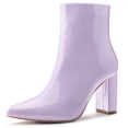 thumbnail image 1 of Unique Bargains Women's Pointed Toe Zipper Patent Leather Ankle Chunky Boots, 1 of 7