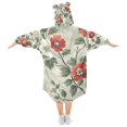 thumbnail image 2 of FORMRS Wearable Blanket Hoodie with Sleeves for Kids Cozy Flannel Sweatshirt, Red Floral Pattern, 2 of 7