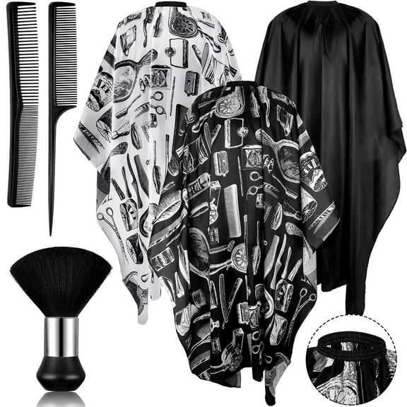 6 Pieces Salon Barber Capes Set Men Capes for Hair Stylist Hair Cutting Hairdresser Stylists Capes with Adjustable Snap Closure Neck Duster Brush and Combs