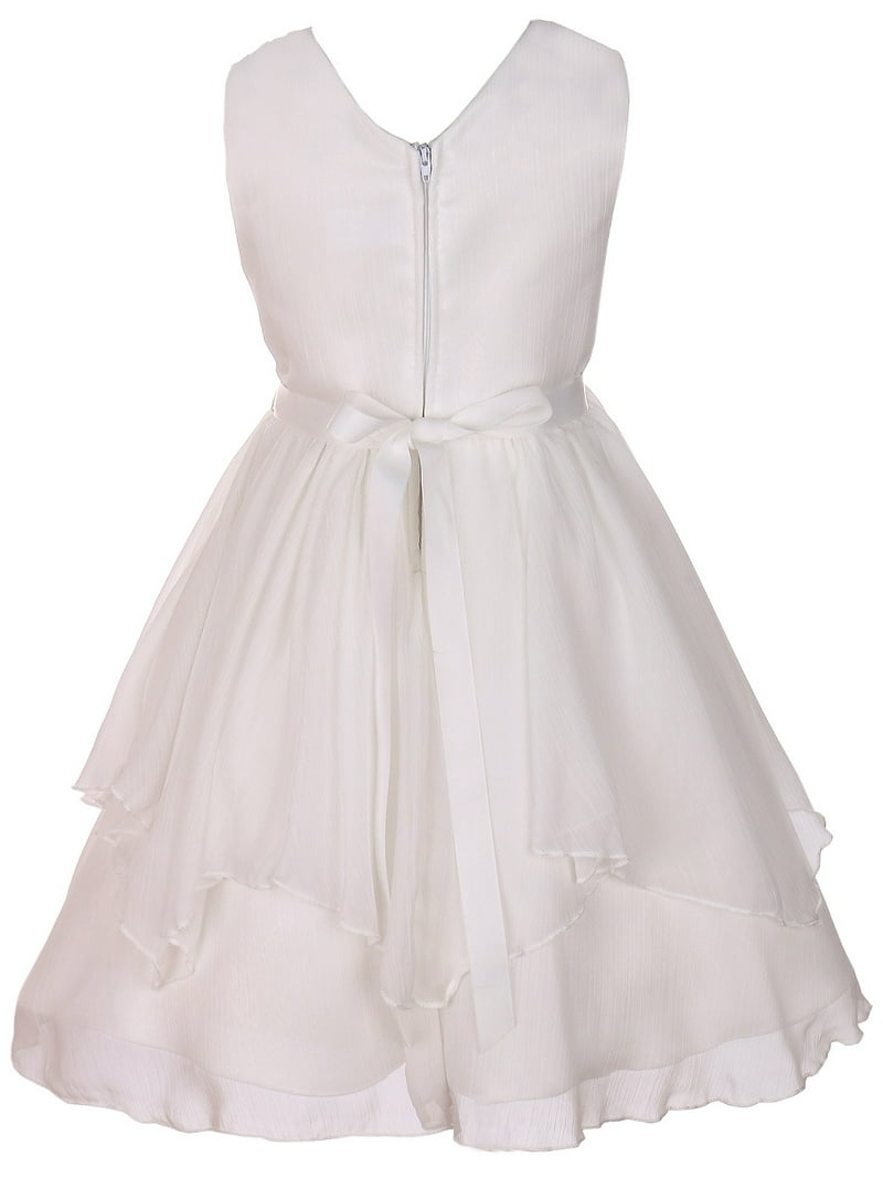 Little Girl Classy V Neck Chiffon Ruched Rhinestone Belt Easter Graduation  Flower Girl Dress Off White 2 - Walmart.com