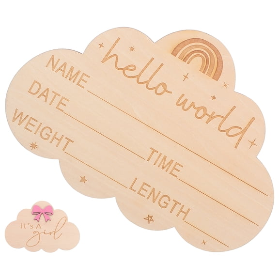 Baby Birth Announcement Sign with Cloud Shape Crafted from Natural Wood for Party Decoration Light