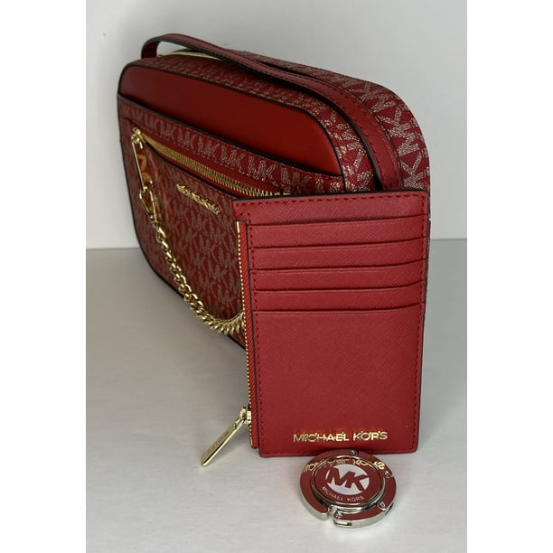 Michael Kors Jet Set Large Chain Crossbody Bag bundled with with SM TZ Coinpouch Wallet and Michael Kors Purse Hook Signature MK Chili Chili NS Walmart