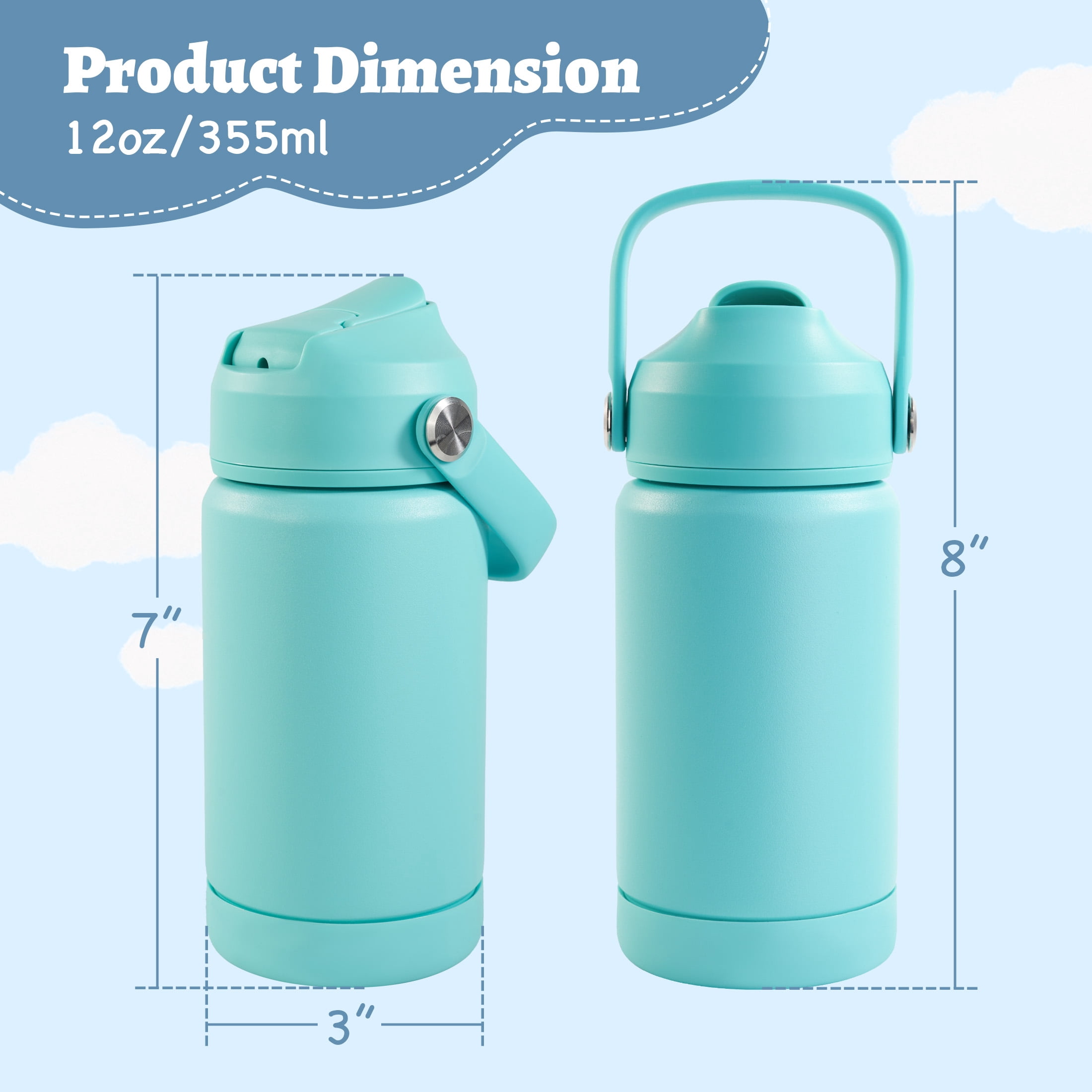 Hawsaiy 12oz Kids Insulated Water Bottle 2-Pack with Straw Lid, Leak-Proof Stainless Steel BPA-Free Thermos for School Boys and Girls