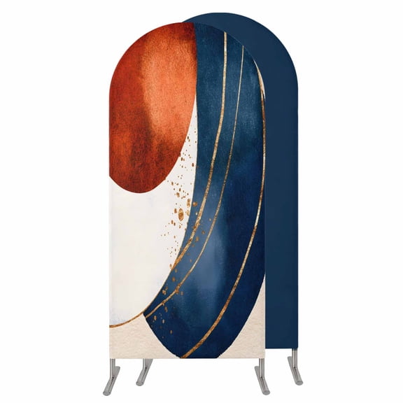 6FT Arch Backdrop Covers, Navy Blue Burnt Orange Wedding Arch Cover Stretchy, Modern Boho Art Geometric Chiara Arches Backdrop Stand Covers for Birthday Baby Shower Party Banquet Decor