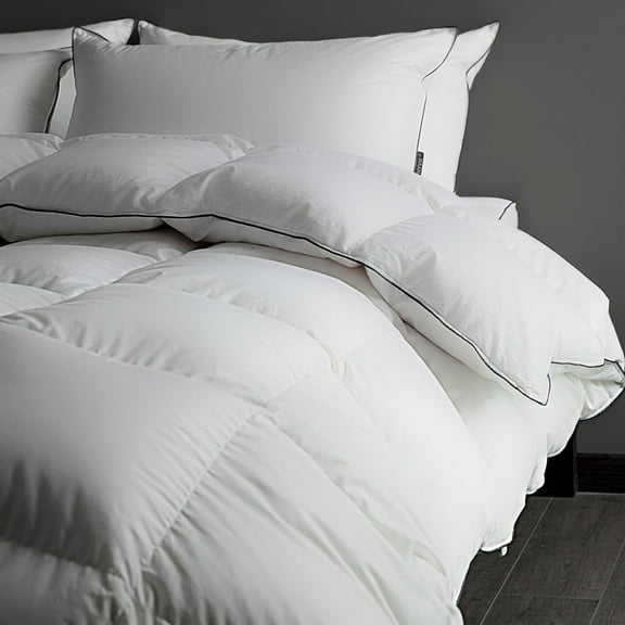 Luxury Heavyweight Feathers Down Fiber Comforter King Size - High Fill Power Hotel-Style Thicker Winter Duvet Insert for Cold Weather/Sleepers, Fluffy and Warmth - Solid White, King 90 X 106