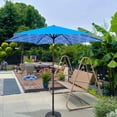 thumbnail image 2 of Patio Umbrella 9FT, Outdoor Market Umbrella with Push Button Tilt, Crank Lift Table Umbrella with Vent for Garden, Deck, Pool, Pattern + Blue, 2 of 8