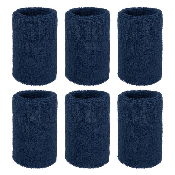 Uxcell Wristbands Sweatbands, Wrist Bands for Sweat Sports Wristbands 4x3 In & 6 Pack & Navy Blue-Fitting for (Tennis/Basketball/Football/Running/Working Out/Men & Women)