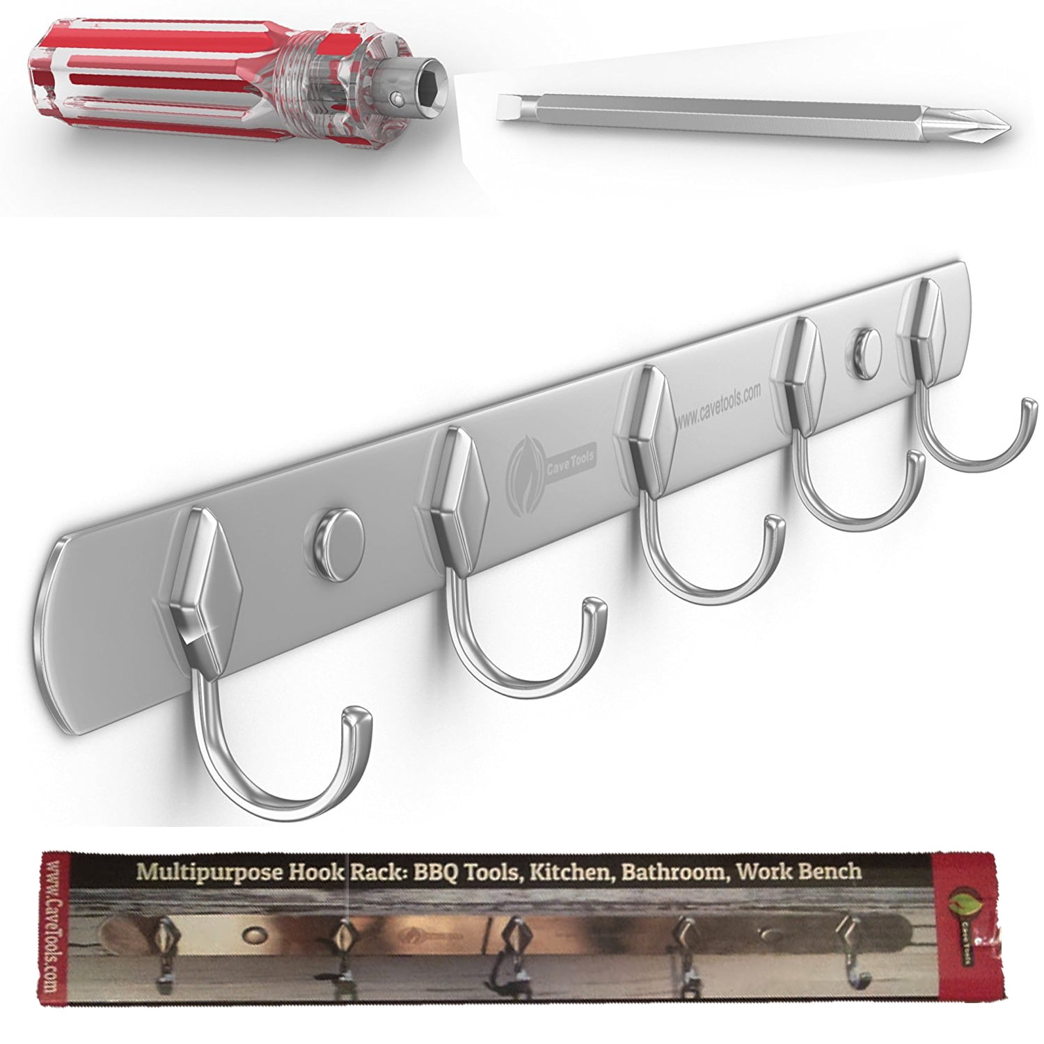 Stainless Steel Hook Rail Coat Rack Bag Bathroom Kitchen Towel Hanger 4