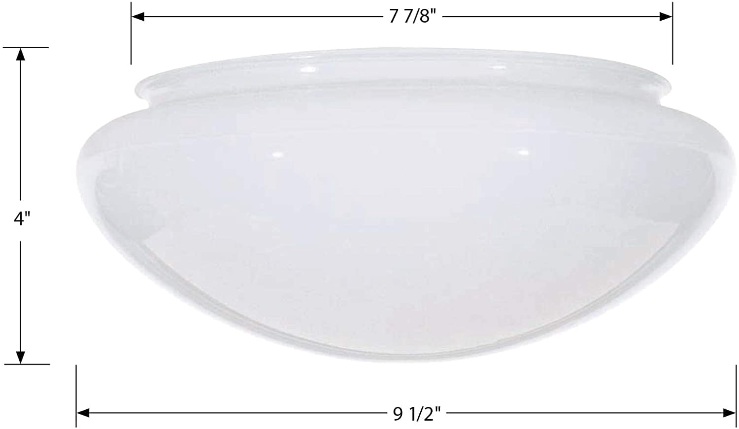 B&P Lamp® Medium Mushroom, White Glass Shade, 7-7/8 Inch Lip Fitter for Flush Mount Ceiling Fixtures with Set Screws, 9-1/2 Inch Max Diameter
