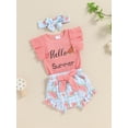 thumbnail image 3 of Nygoyerh Baby Girls Summer 3Pcs Outfits Fly Sleeve Letter Print Romper + Cute Fruits Print Shorts + Bow Headband 3M 6M 9M 12M 18M Newborn Infant Casual Shorts Sets, 3 of 9