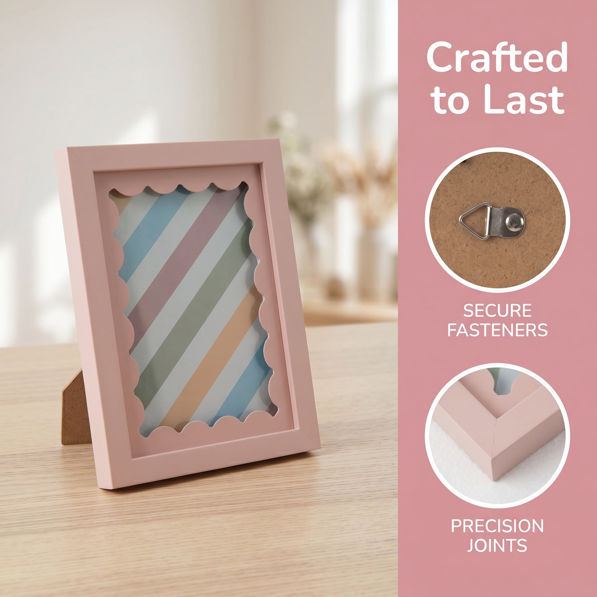 Unique Bargains MDF Wood Cute Wavy Picture Frame Pink 4" x 6"