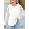 thumbnail image 2 of Womens Long Sleeve Shirts Lace Tops Business Casual Fall Fashion Outfits Clothes Knitted Y2k Blouses White S, 2 of 7