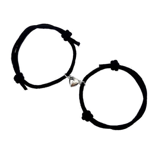 Pulseras magnéticas para pareja, 1/2 par de pulseras a juego, pulsera de cordón ajustable hecha a mano, pulseras de campana con corazón de amor, regalo