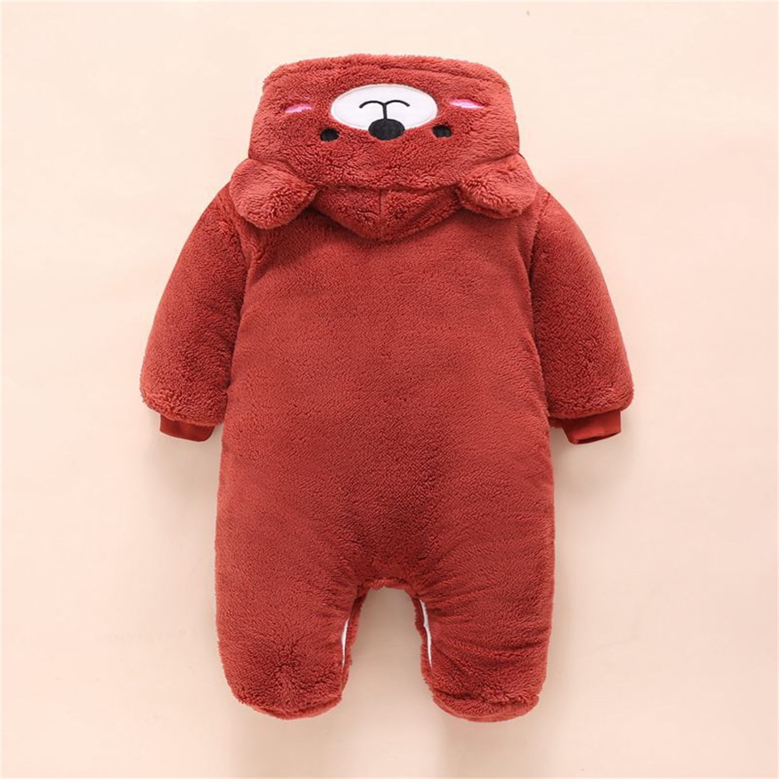 Jinhomg Cute Bear Onesie for Baby Soft Cozy Fleece Footie Hooded Romper Fall Winter Thermal Long Sleeve Full Zip Jumpsuit Trendy Bodysuit Spring Saving Clearance Wine 12 Months