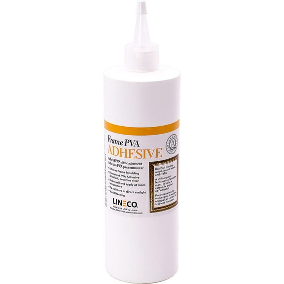 LINECO PVA Adhesive, Picture Frame Glue, Adhere Wood or MDF, Dries Clear Flexible, 16 oz, Ideal for Paper Board Framing Collage Crafts Bookbinding