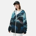 thumbnail image 5 of Goofa 3D Realistic Shark Printed Women's UPF 50+ Sun Protection Hoodie Jacket Lightweight Long Sleeve Sun Shirt for Women with Pocket Hiking Outdoor-Large, 5 of 9