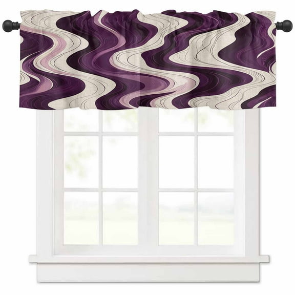 Geometric Purple Valances for Windows Farmhouse Kitchen Curtains Valances Rod Pocket Valance Curtains for Kitchen Windows Vintage White Stripe Coastal Sea Wave Window Valances for Bathroom 42"x12"