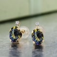 thumbnail image 2 of Gem Stone King 1.91 Ct Oval Blue Mystic Topaz G/H Lab Grown Diamond 14K Yellow Gold Earrings, 2 of 3