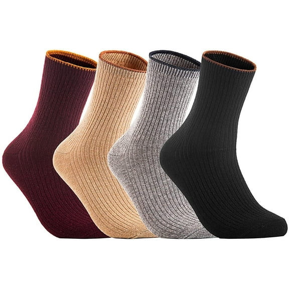 Lian LifeStyle Women's 4 Pairs Wool Blend Crew Socks Size 6-9 Casual HR1612 4 Color(#4 No Dark Grey)