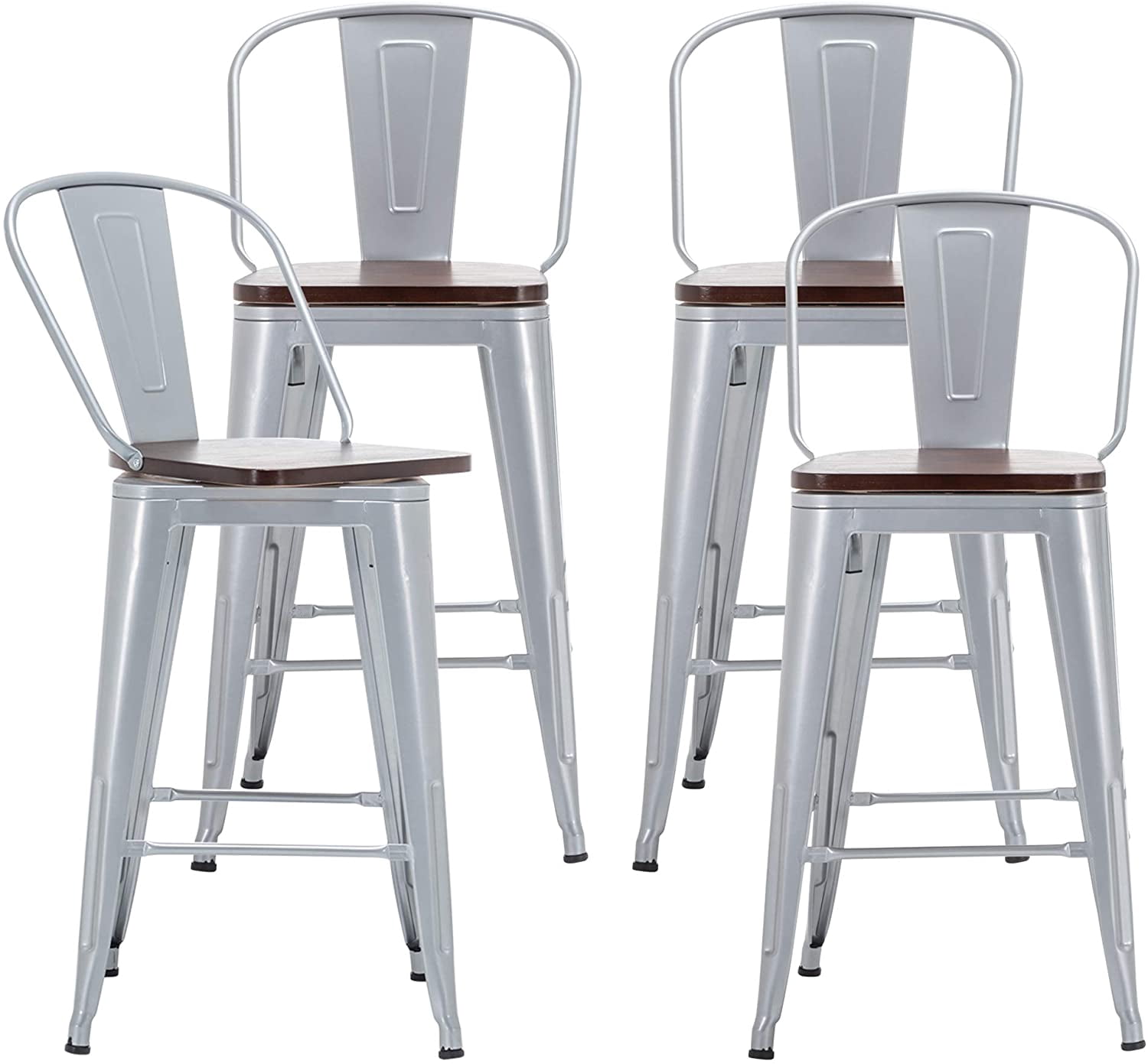 Andeworld Swivel Metal Bar Stools with Backs Counter Stools Set of 4