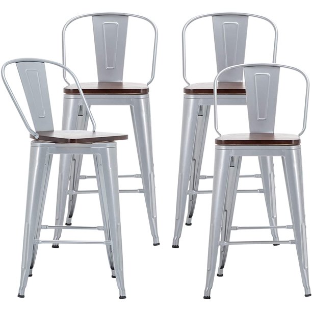 Andeworld Swivel Metal Bar Stools with Backs Counter Stools Set of 4