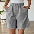 thumbnail image 2 of Qgtaibl Elastic High Waist Striped Shorts for Women Cotton Linen Gauze Breathable Lounge Shorts Button Front Loose Fit Summer Shorts with Pockets Black XXL, 2 of 8