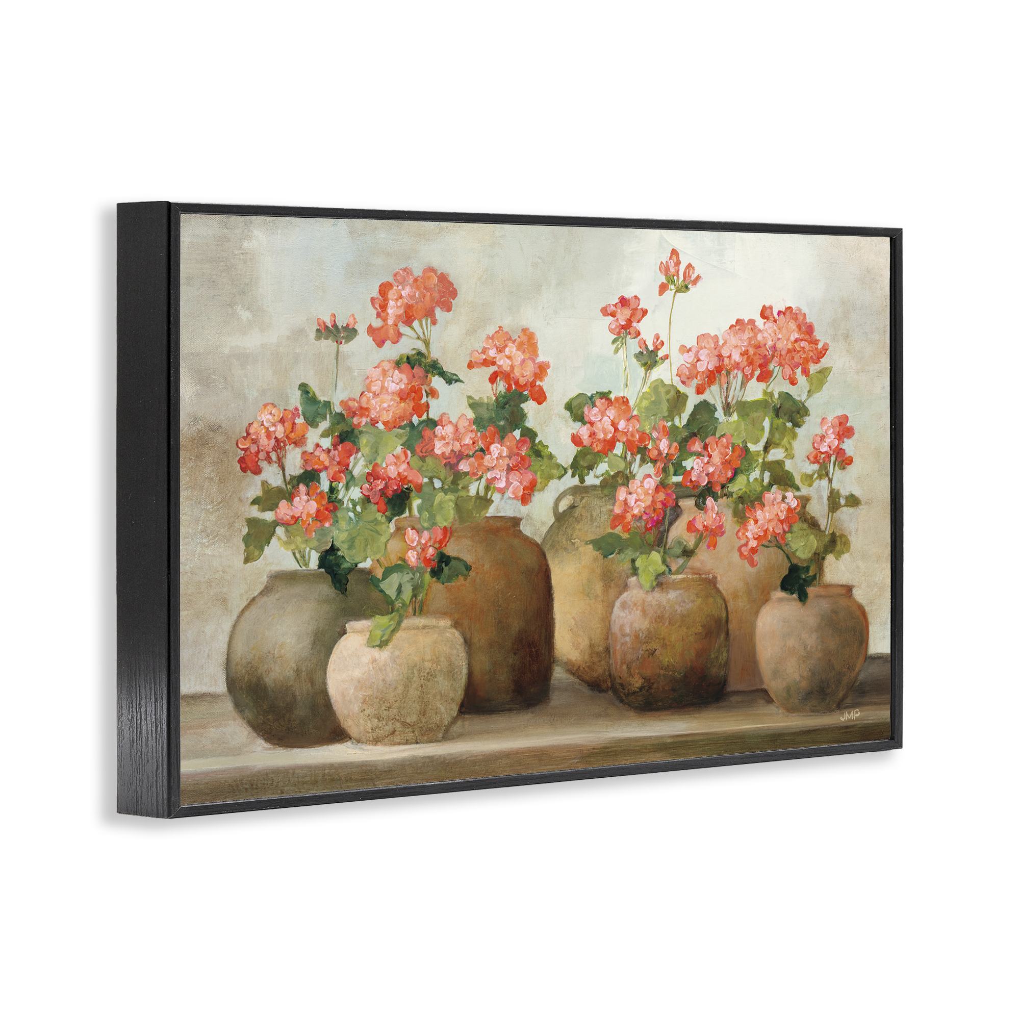 Stupell Industries Pink Cottage Geraniums Botanical & Floral Painting Black Framed Art Print Wall Art, 30 x 20
