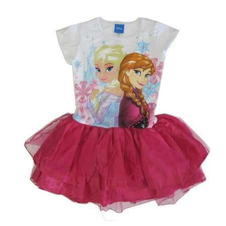 Disney Big Girls Fuchsia Elsa Anna Frozen Print Ruffle Tutu Dress 7-12