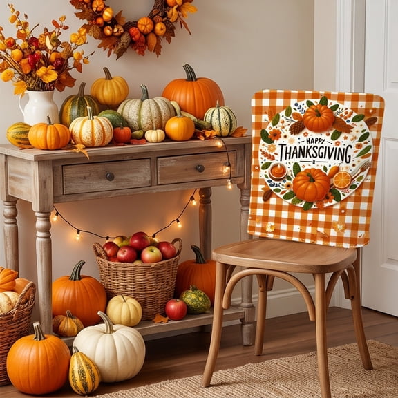 Antqov Fall Chair Covers Set of 2, Washable Pumpkin Maple Leaf Thanksgiving Chair Covers for Dining Chairs, Removable Chair Slipcovers for Kitchen Holiday Party Home Decor