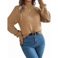thumbnail image 2 of Long Sleeve Shirts for Women Fall Fashion V Neck Hollow Out Sweaters Trendy Solid Loose Comfy Blouses Khaki S, 2 of 10