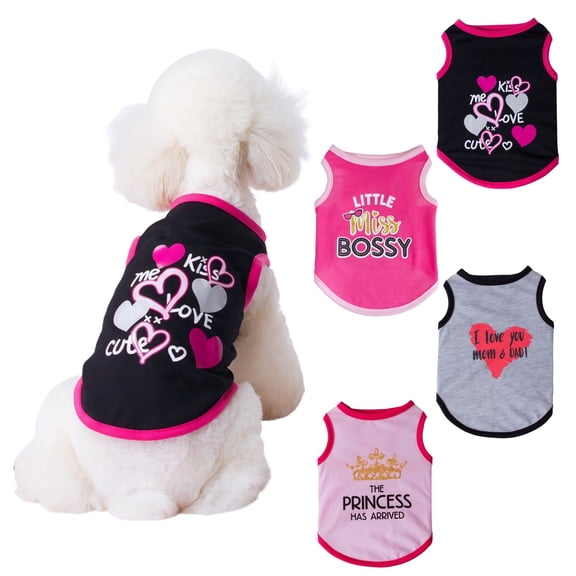 NOBRAND Soft, Breathable Cotton Blended Puppy Dog T-Shirts, Black, XXS, 4 Piece Set (4 Pack)