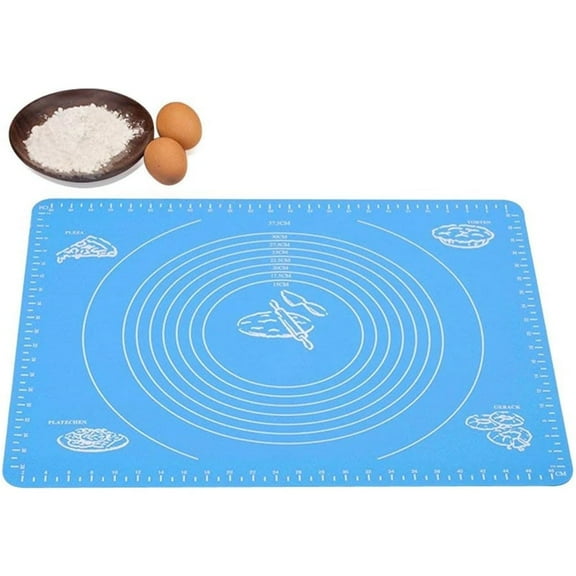 1 Pack Silicone Dough Rolling Mat,Anti Stick Baking Mat,Non Slip Pastry Pad,Kitchen Counter Mat with Measurements,Heat Resistant and Reusable,for Home Party Picnic (Blue)