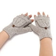 thumbnail image 2 of AWZXDE Winter Fashion Solid Color Knit Button Flip Half Finger Gloves for Warmth and Style Grey,One Size, 2 of 3