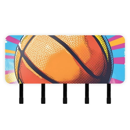 A Basketball Mail Holder Organizer Wall Mount with Shelf Key Holder Key Rack with 5 Key Hooks for Wall Decorative