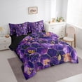 thumbnail image 3 of Feelyou Chic Fashion Honeycomb Bedding Comforter Set 7pcs, Purple Art Abstract Ombre Queen Bedding Sets, Mystic Marbling Reversible Queen Sheet Sets, Ultra Soft Bedroom Decor, 3 of 7