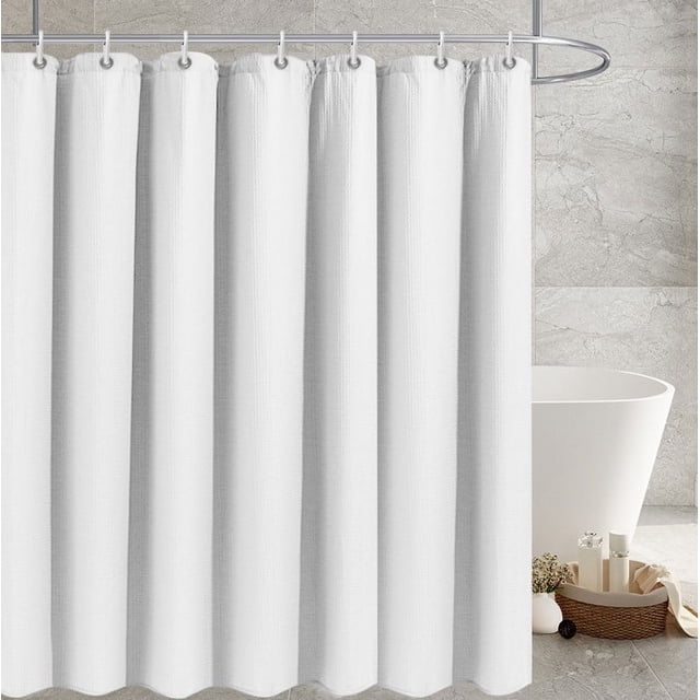 Nvzi Waffle Grid Shower Curtain - Waffle Cake Texture Heavy duty Thick Fabric Shower Curtain, 256GSM Luxury Heavyweight Polyester Cloth Shower Curtain Set, with Plastic Hook, 72Wx72H, White