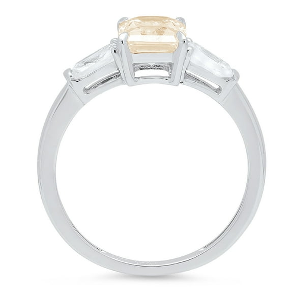 1.5 ct Emerald Cut Natural Morganite Three-Stone Engagement Ring for Women in 18K White Gold