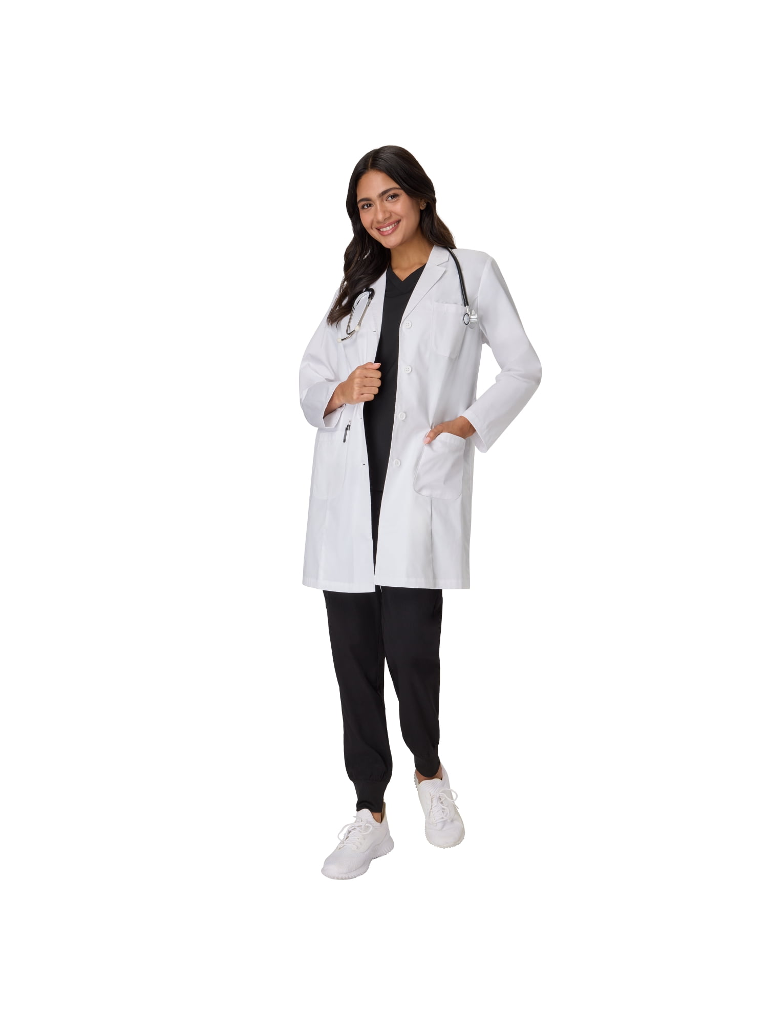 Hanes Womens Scrubs Button-Front Scrub Lab Coat, 5 Pockets, Sizes XS-2XL