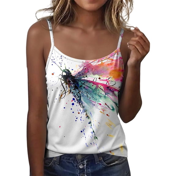 Samlisa Womens Spaghetti Strap Camisole Tops Trendy Tie Dye Printed Tank Tops Summer Sleeveless Crew Neck Cami Tops Tshirts White XL