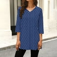 thumbnail image 2 of XPMWRP Women's Polka Dot V Neck Tunic Top 3/4 Sleeve Loose Fit Casual Blouse Flowy Longline Shirt for Daily Wear Blue XXL, 2 of 6