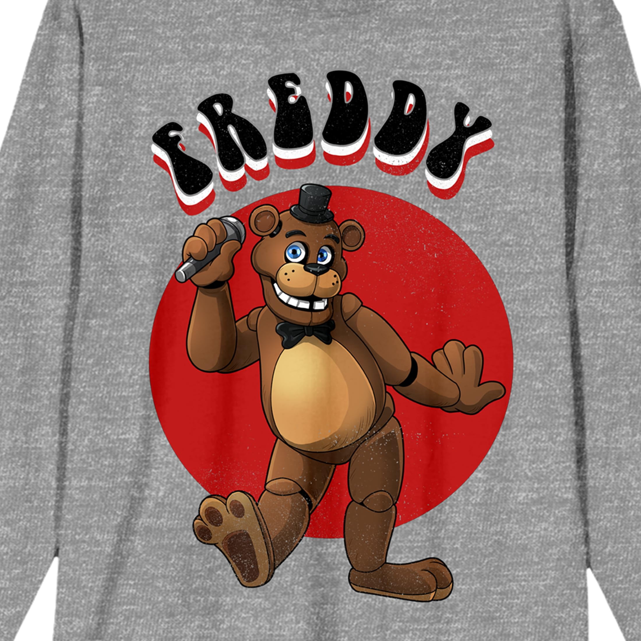 Five Nights at Freddy's Freddy Adult Heather Gray Long Sleeve Crew Neck Tee-XL