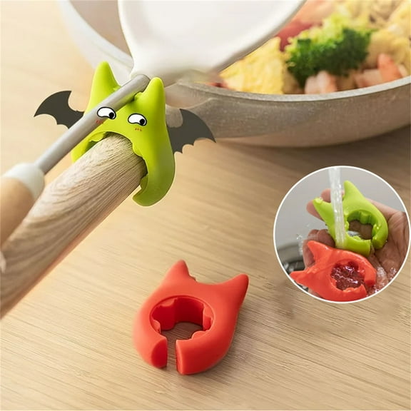 Pot Clip Spoon Holder Kitchen Utensil Rest, Green or Red Silicone Clip-on Stove Pot Lid Holder with Spill Protector, Non-slip Grip & Dishwasher Safe for Easy Cleaning, for Home Cooks &