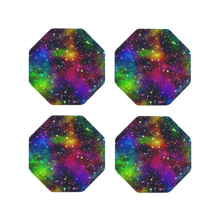 

Fuzoiu Bright Universe Print Leather Coasters Set Drink Coasters Set of 4 for Tabletop Protection Durable PVC Coasters Home Décor and Housewarming Gift-Octagon